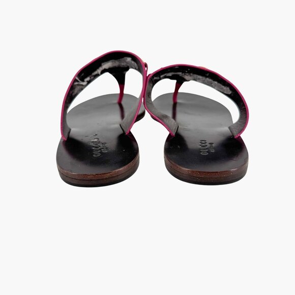Gucci Horsebit T-Strap Flip Flop Thong Flat Sandal Pink Suede Size 38 US 8 Women - Picture 6 of 13